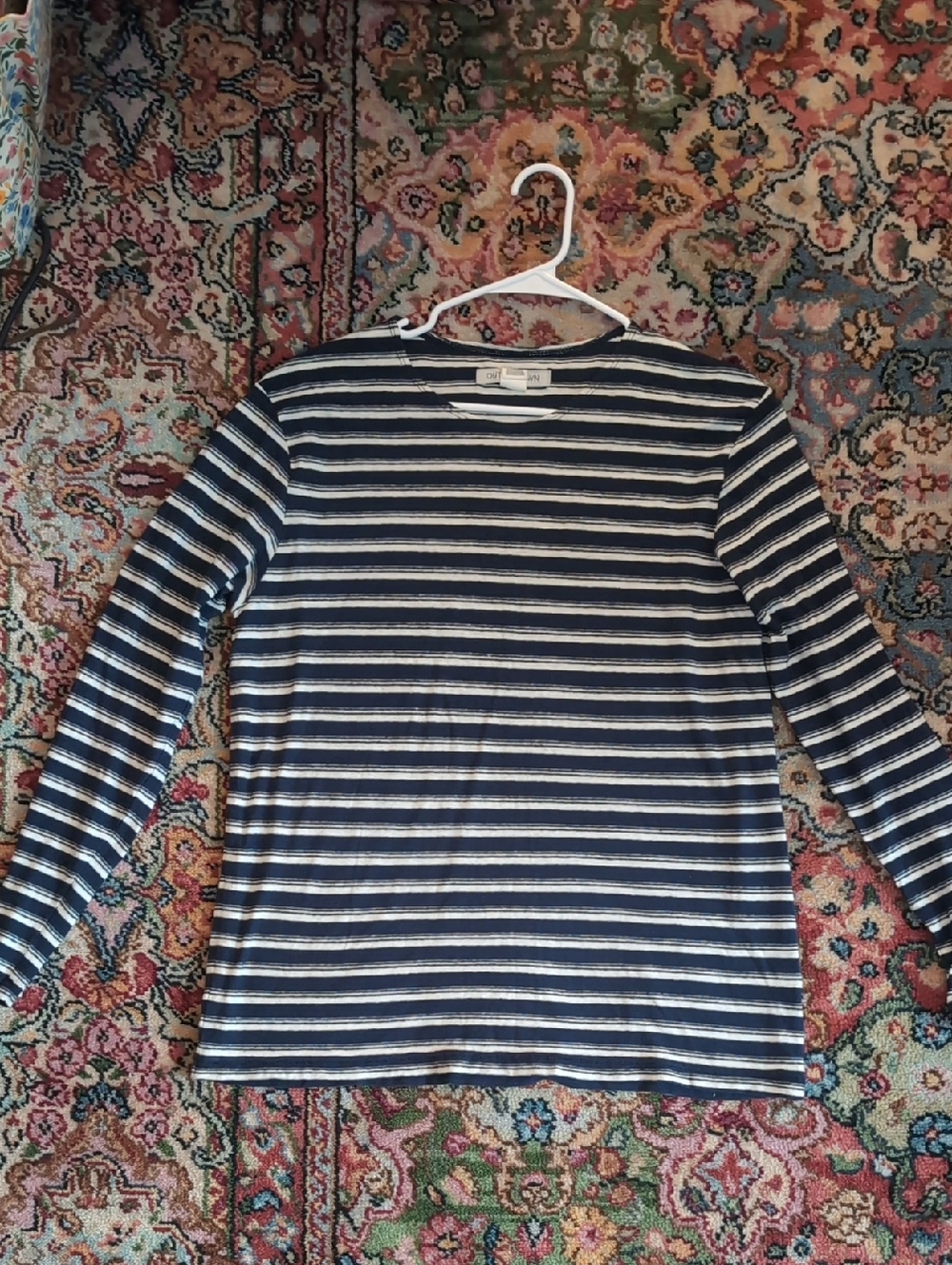 Outerknown Navy and White Striped Crew Tee
